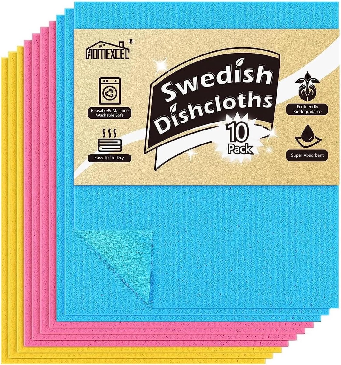 SnelShoppen - 10-Piece Herbruikbare Zweedse Afwasdoeken voor Keuken, Hoogabsorberend, Assorted Kleuren, Perfect voor Vaat, Aanrecht en Meubels