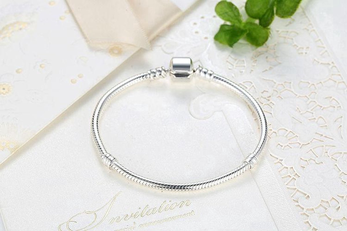 Fler® | Armband Zilver | Zilveren armband | geschikt voor alle populaire bedelcollecties | Bedelarmband | Vlinder sluiting | Elegante dames armband | Maat 21