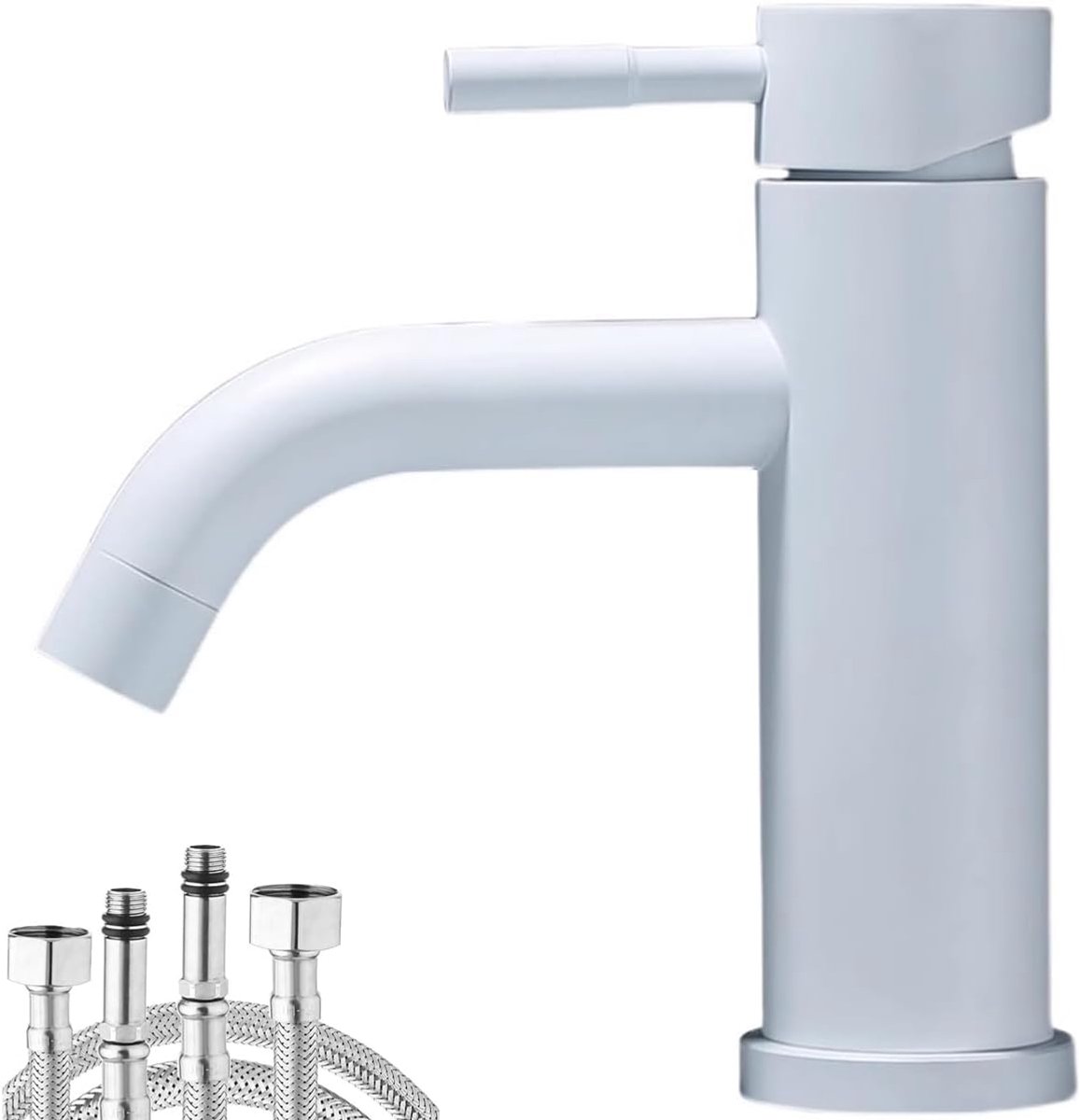 SnelShoppen - Witte Verf RVS Mengkraan Badkamer Fonteinkraan - Duurzaam, Elegant en Hoogwaardige Kranen voor Toilet en Badkamer - Ceramische Cartridge