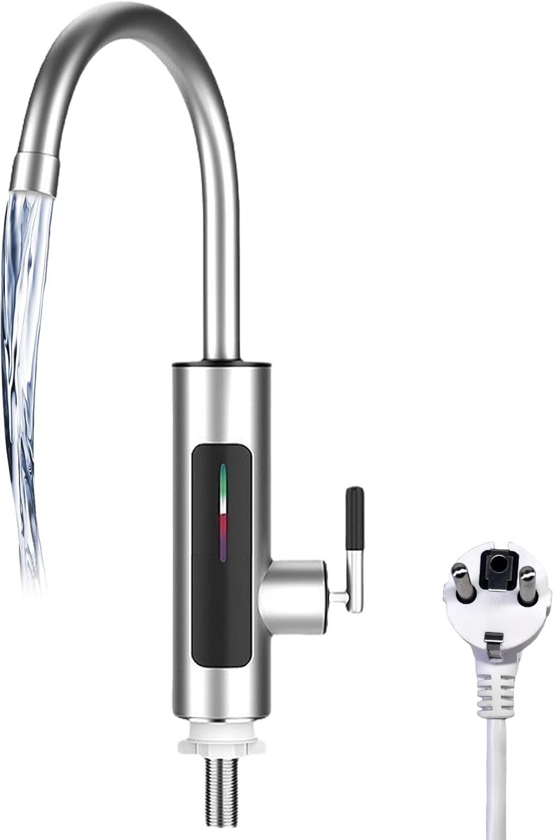 SnelShoppen - Elektrische Doorstromer Waterkoker Kraan met LED Temperatuurweergave, Rvs Keukenkranen, 360° Draaiend, Voor Tuin, Camping, 3000W, 220V