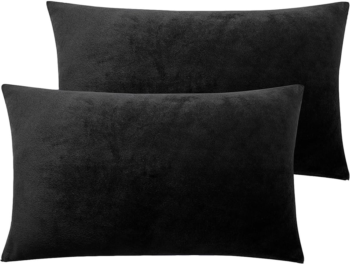 SnelShoppen - Set van 2 Kussenhoezen 40 x 80 cm, Fluwelen Kussens, Zachte Pluizige Decoratieve Kussens, Sofa en Slaapkamer Kussens, Zwart