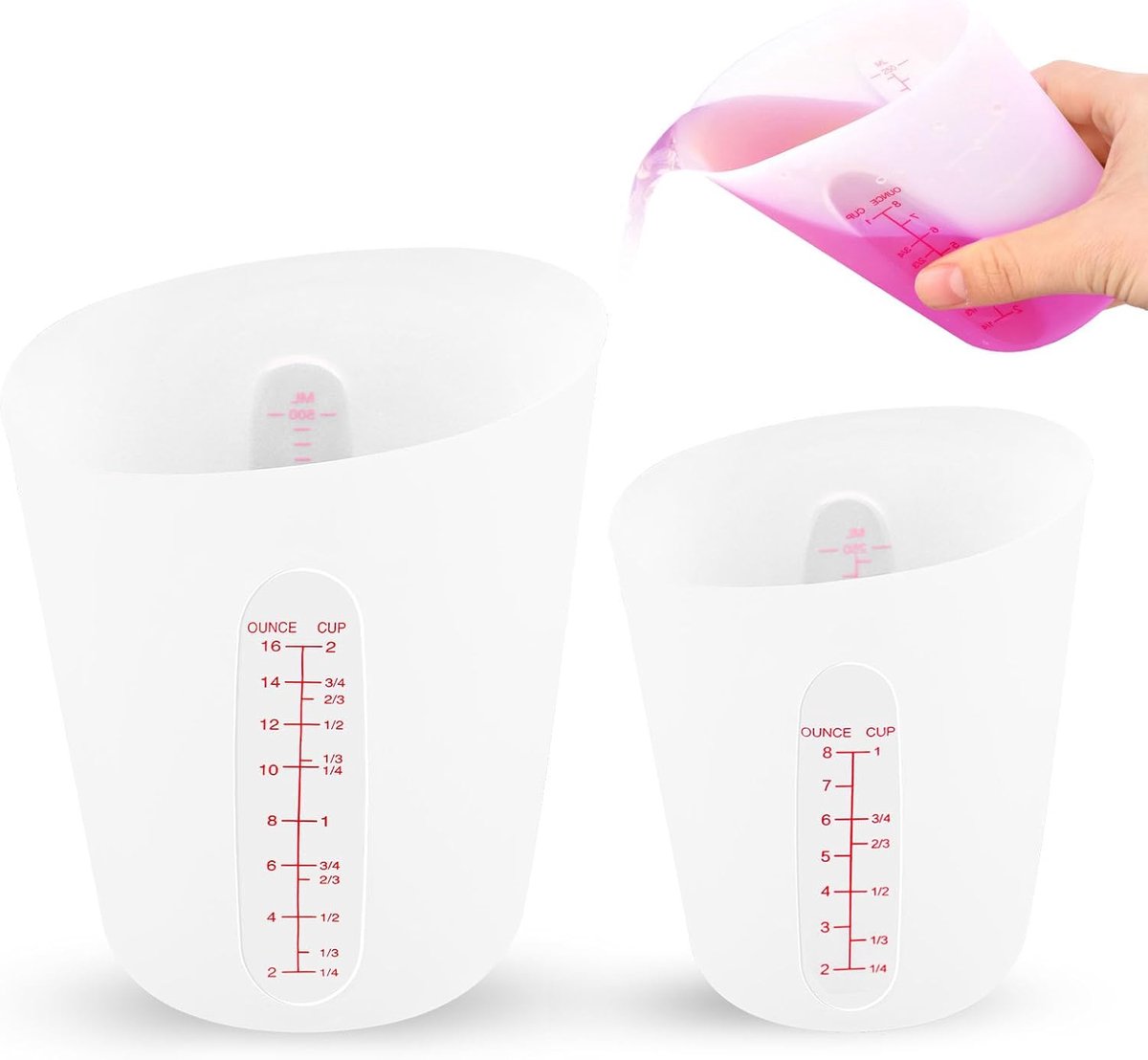 SnelShoppen - Set van 2 Siliconen Maatbekers 500 ml & 250 ml - Ideaal voor Epoxyhars, Moulding, Pigmentmengsels - Duurzaam, Milieuvriendelijk en Niet-