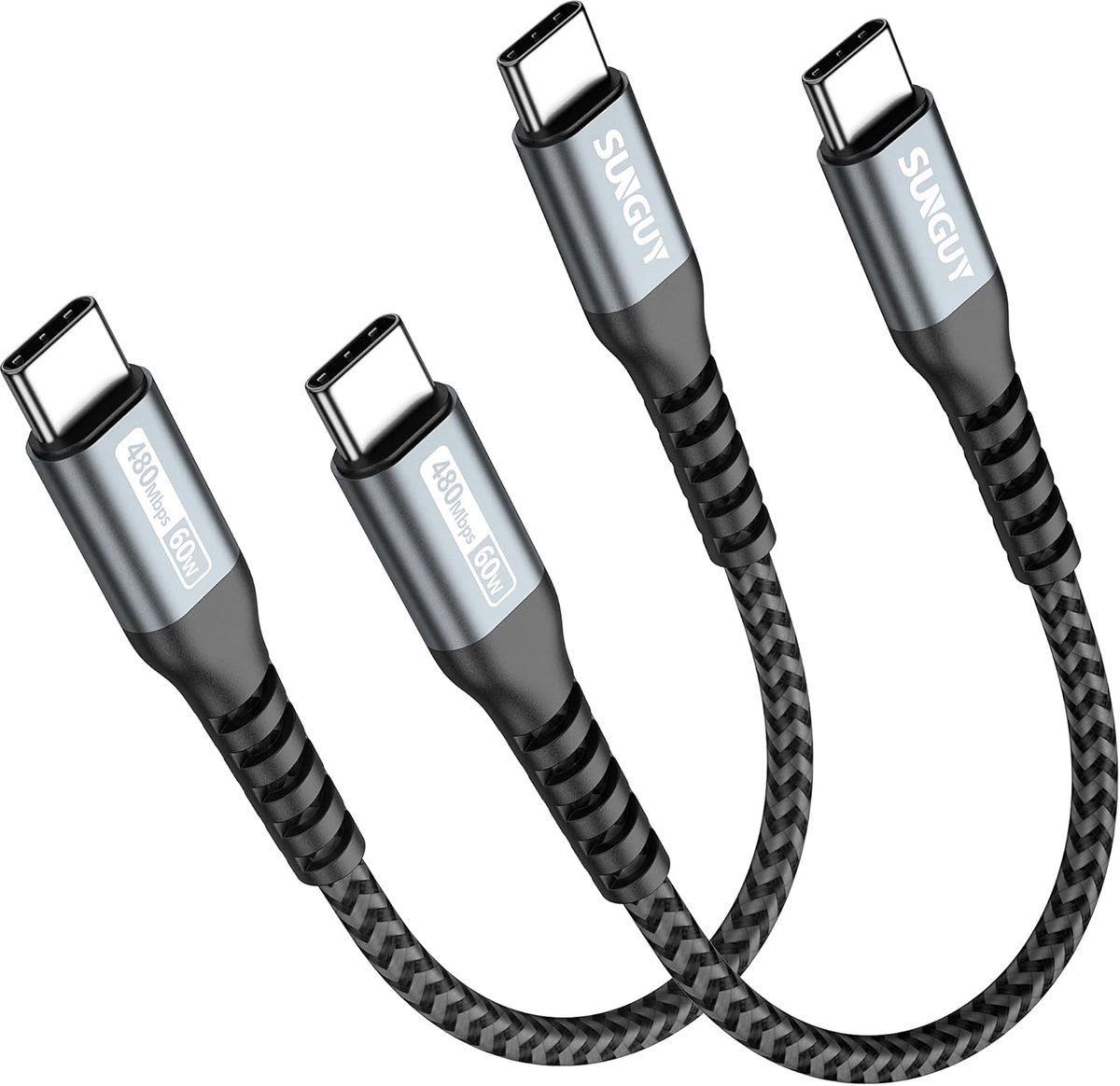 SnelShoppen - USB-C Kabel 15cm - 60W Snellader voor iPhone 15/15 Pro, Galaxy S24/S23/S22, MacBook Air, iPad - Grijs - 3A/20V Data Transfer 480Mbps