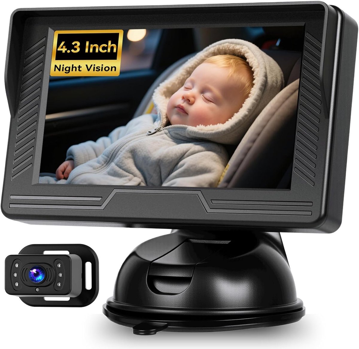 SnelShoppen - Baby Car Mirror Camera - 5 Inch HD Achteruitkijk Spiegel met IR Nachtzicht voor Baby's, Kinderen en Peuters - Veiligheid in de Auto