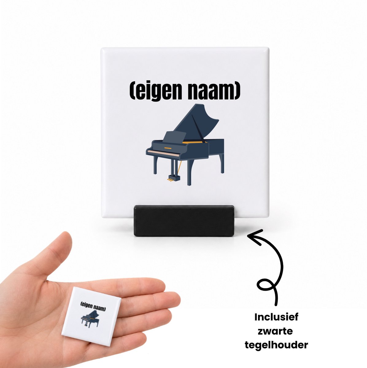 Hacebo piano met eigen naam tegeltje met tegelhouder - Piano - muziek liefhebbers - tegeltjes met tekst - iemand die houdt van piano spelen - verjaardag - cadeau - kado - spreuktegels - 4.8x4.8 CM Wit