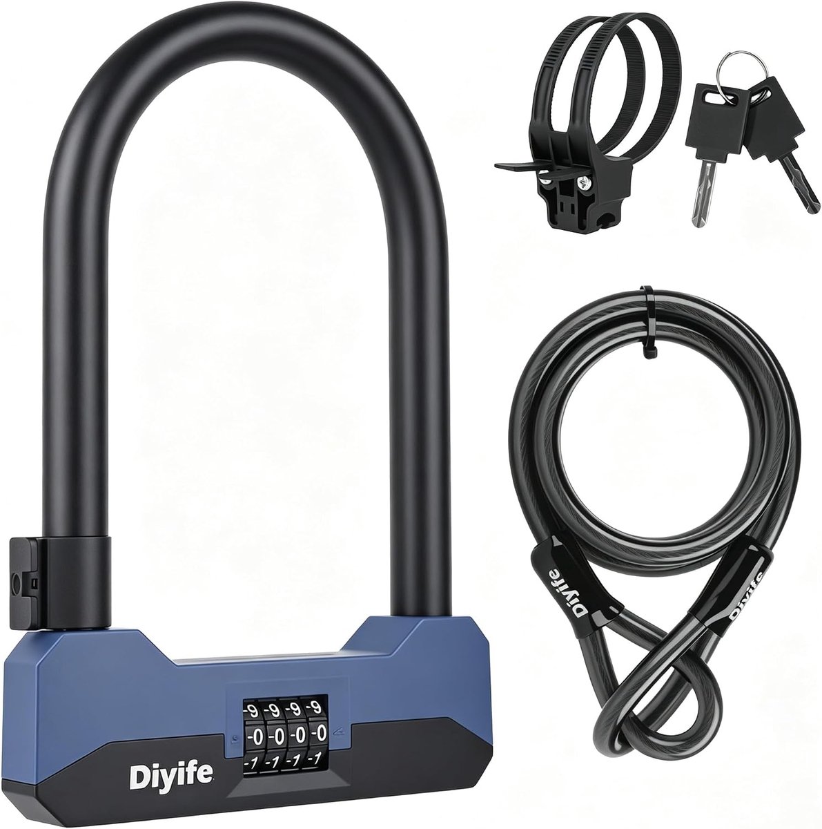 SnelShoppen - 18 mm Dikke Stalen Shacklock Fietslot, 4-Cijferige Wachtwoord, Met 2 Sleutels, 1.5 m Stalen Kabel, Snelle Bevestiging, Zeer Veilig Voor