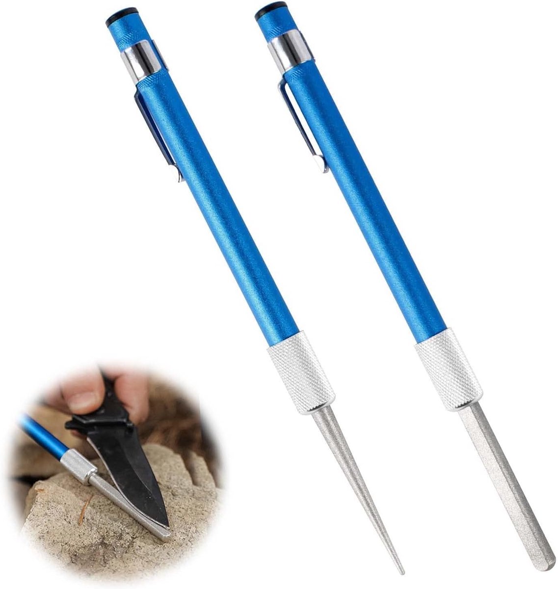 SnelShoppen - 2 Set Diamond Knives Sharpening, Pencil Sharpener, Retractable voor Serrated Knives, Compact en Draagbaar, Blauw, Ideaal voor Camping en