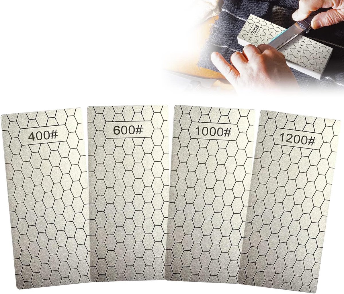 SnelShoppen - 4 Stuks Diamant Slijpstenen 400/600/1000/1200 Grit voor Keukenapparaten en Buiten, Dubbelzijdige Slijpgereedschappen, Corrosiebestendig,