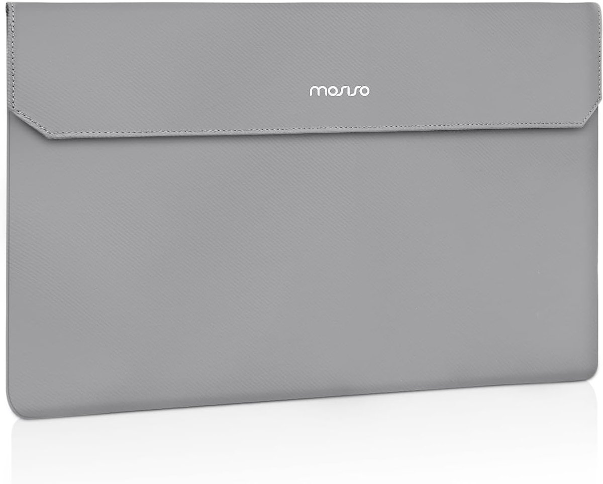 SnelShoppen - Portable Monitor Sleeve 16.1" Laptop Tas voor 15.6-16.1 Inch Schermen, Waterdichte PU Leer, Grijs met Voorvak voor Reizen