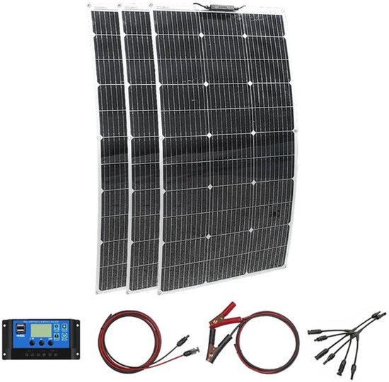 Zonnepanelen - Zonnepaneel - Monokristallijne - 300W - Flexibele - Waterdichte - Voor Camping - Huis - Auto - Off-Grid 12V Systeem - Zonnepaneelset - 3 Stuks