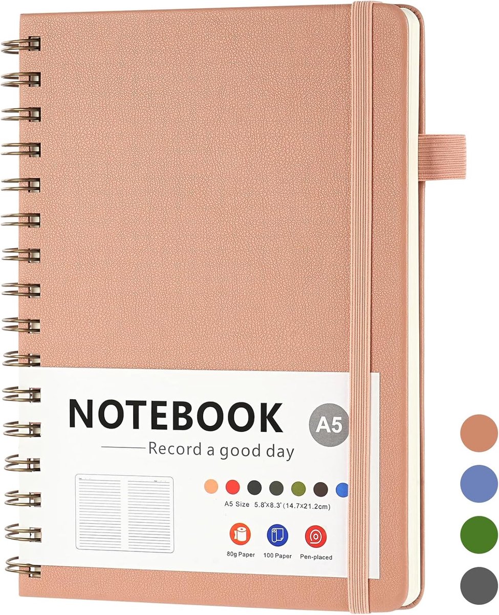 Gelinieerd notitieboek - Spiraal schrift - Dagelijkse notities - Met binnenvak - A5 formaat - Roze