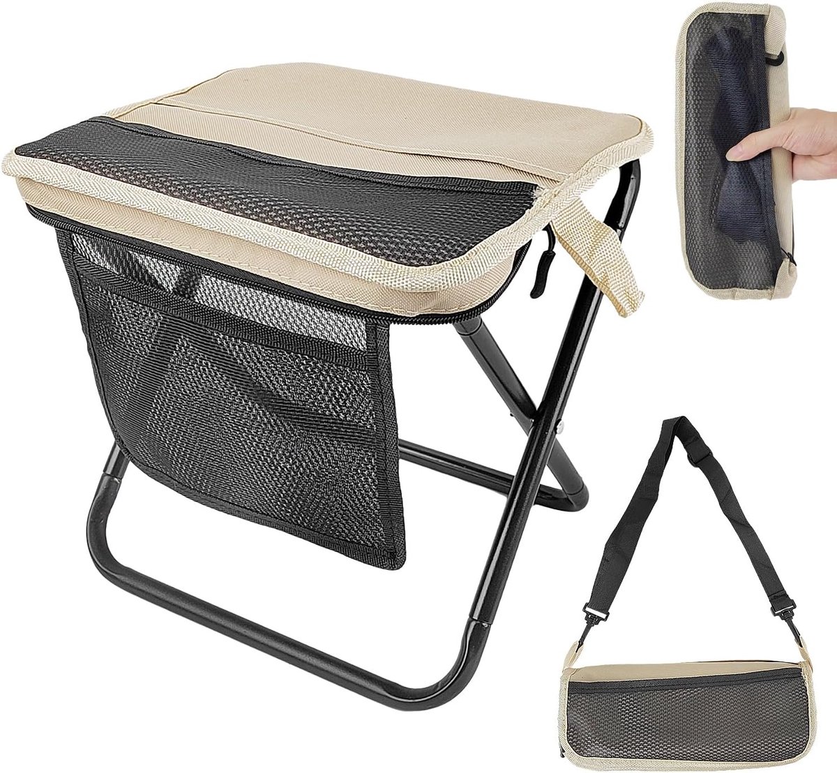 SnelShoppen - Vouwbare Camping Kruk, Draagbare Opvouwbare Stoel 28 x 23 x 25 cm, Lichtgewicht Visstoel voor Hiken, Camping en Buitenactiviteiten - Kha