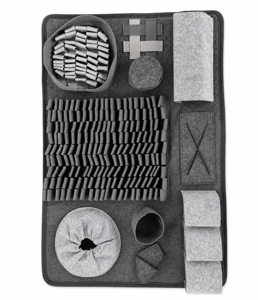 ZoeZo Snuffelmat Hond 65 x 45 cm - Anti-Schrok Voermat - Slowfeeder - Likmat - Denkspel met 10 Zoekzones - Verschillende Moeilijkheidsniveaus - Grijs thumbnail 2