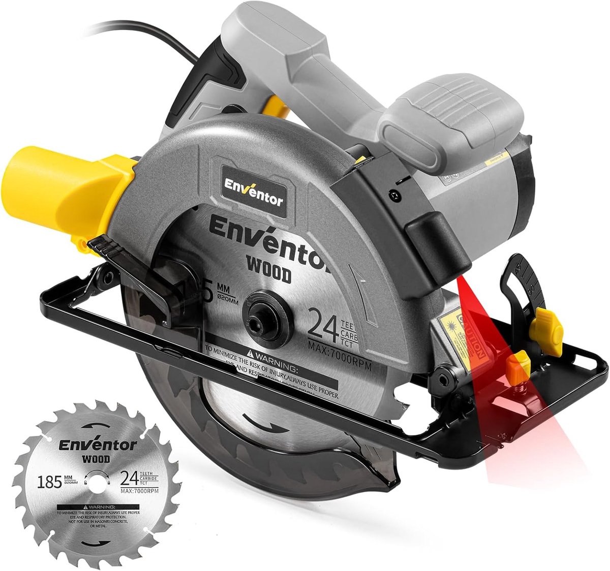 SnelShoppen - Handcirkelzaag 1400W met Laser, 6000rpm, Max Snijdiepte 62mm, 185mm zaagblad, Pure Kopermotor voor Hout, Laminaat, PVC en Plafondplaten