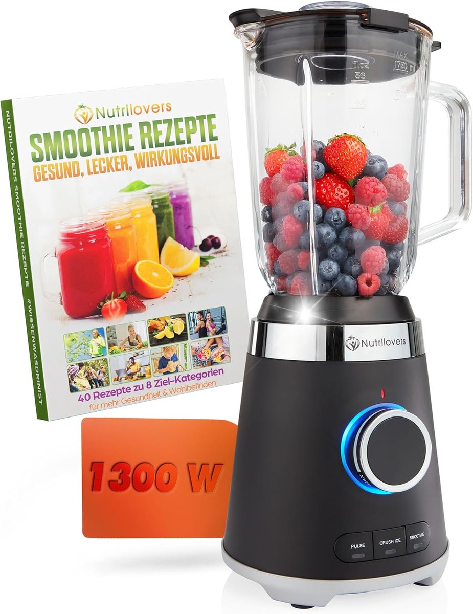 SnelShoppen - Professionele Blender 1.75L met Glazen Container, 1300W, Smoothie Maker, RVS Behuizing, BPA-vrij, Ideaal voor Keuken en Gezonde Dranken