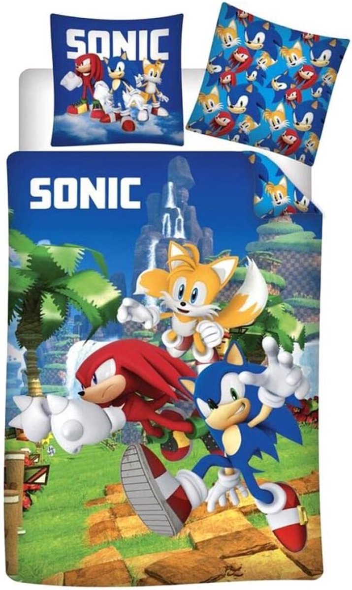 SnelShoppen - Sonic Tails Knuckles Dekbedovertrek 140x200 + Kussenhoes | Ultra Zacht Polyester Oeko-Tex | Jongens Bedtextiel | Machinewasbaar | Perfec