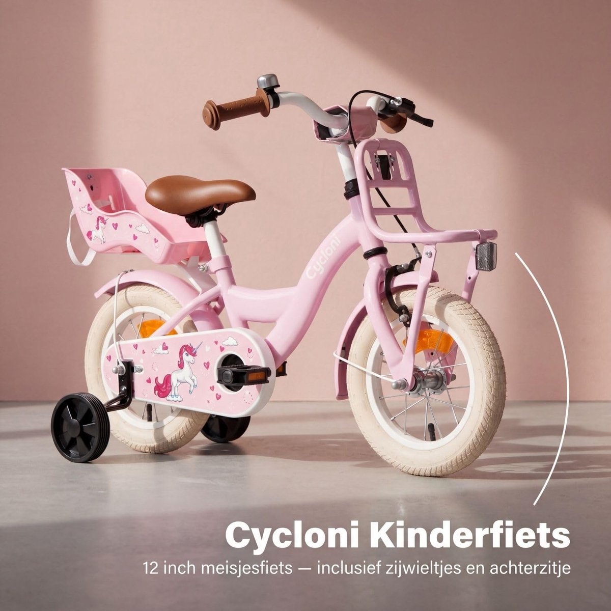 SnelShoppen - Kinderfiets 12 Inch Meisjesfiets | Roze Fiets voor Kinderen met Zadel en Steunwielen, Perfect voor Eerste Fietservaring