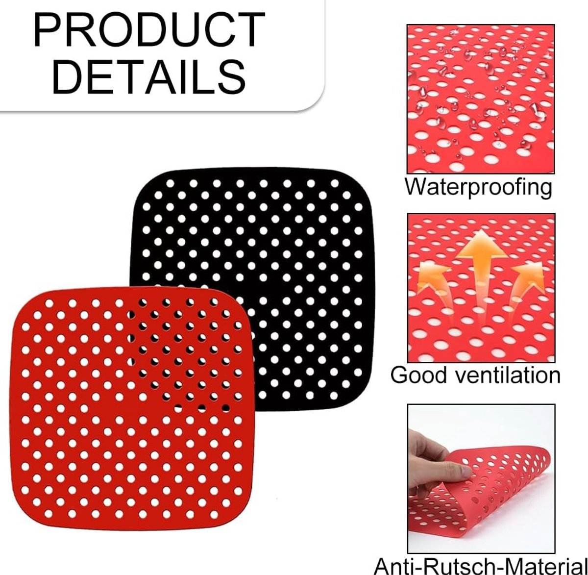 SnelShoppen - Silicone Air Fryer Mat Set van 2 - Rood en Zwart, Herbruikbare Anti-aanbak Accessoires, Perforated Bakpapier, Hittebestendig, BPA-vrij,