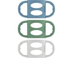 Dr. Brown's Siliconen Flessenhandgrepen voor Smalle Babyflessen (Blauw/Grijs/Groen) – Afneembare Easy Grip Handvatten – BPA-vrij – Overgang naar Drinkbeker