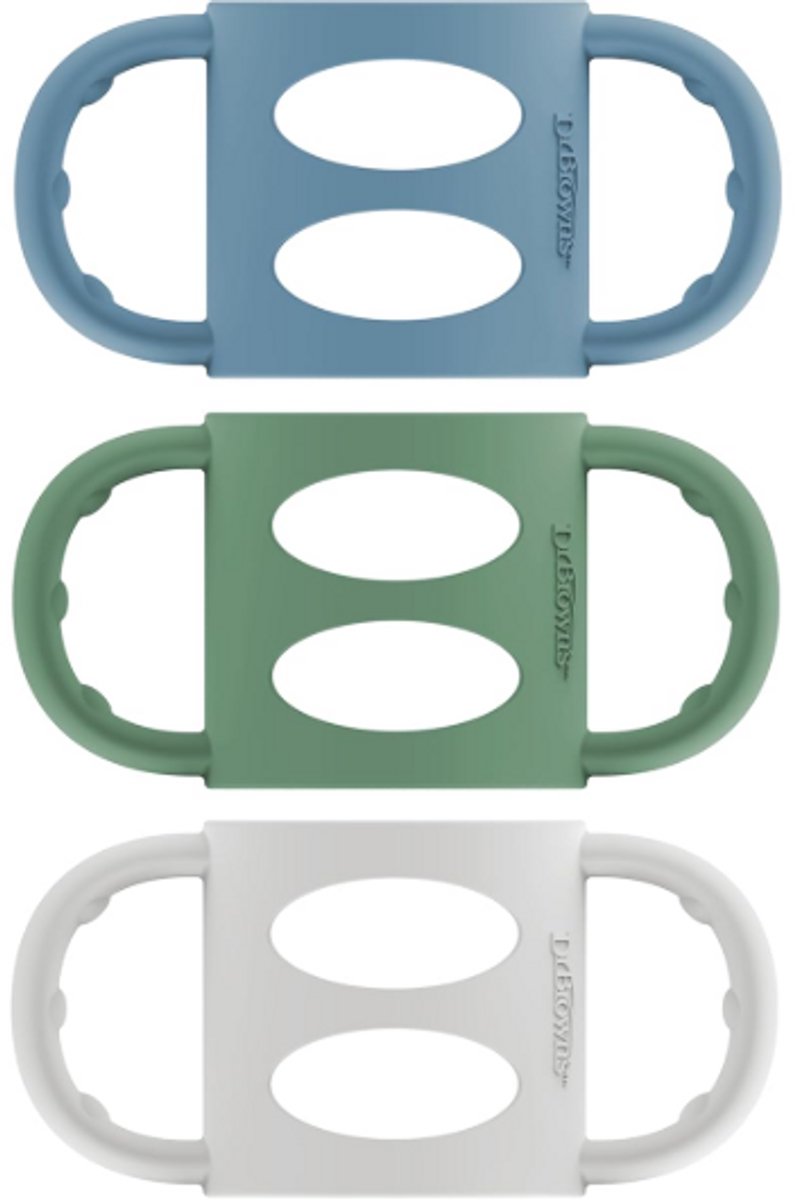 Dr. Brown's Siliconen Flessenhandgrepen voor Smalle Babyflessen (Blauw/Grijs/Groen) – Afneembare Easy Grip Handvatten – BPA-vrij – Overgang naar Drinkbeker