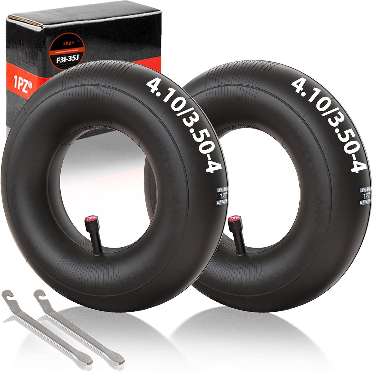 SnelShoppen - 2 Stuks Binnenbanden 4.10/3.5-4 Inch met Rechte Ventiel voor Tuinmachines, Handkarren, Snoeimachines, Tuinwagens en Meer
