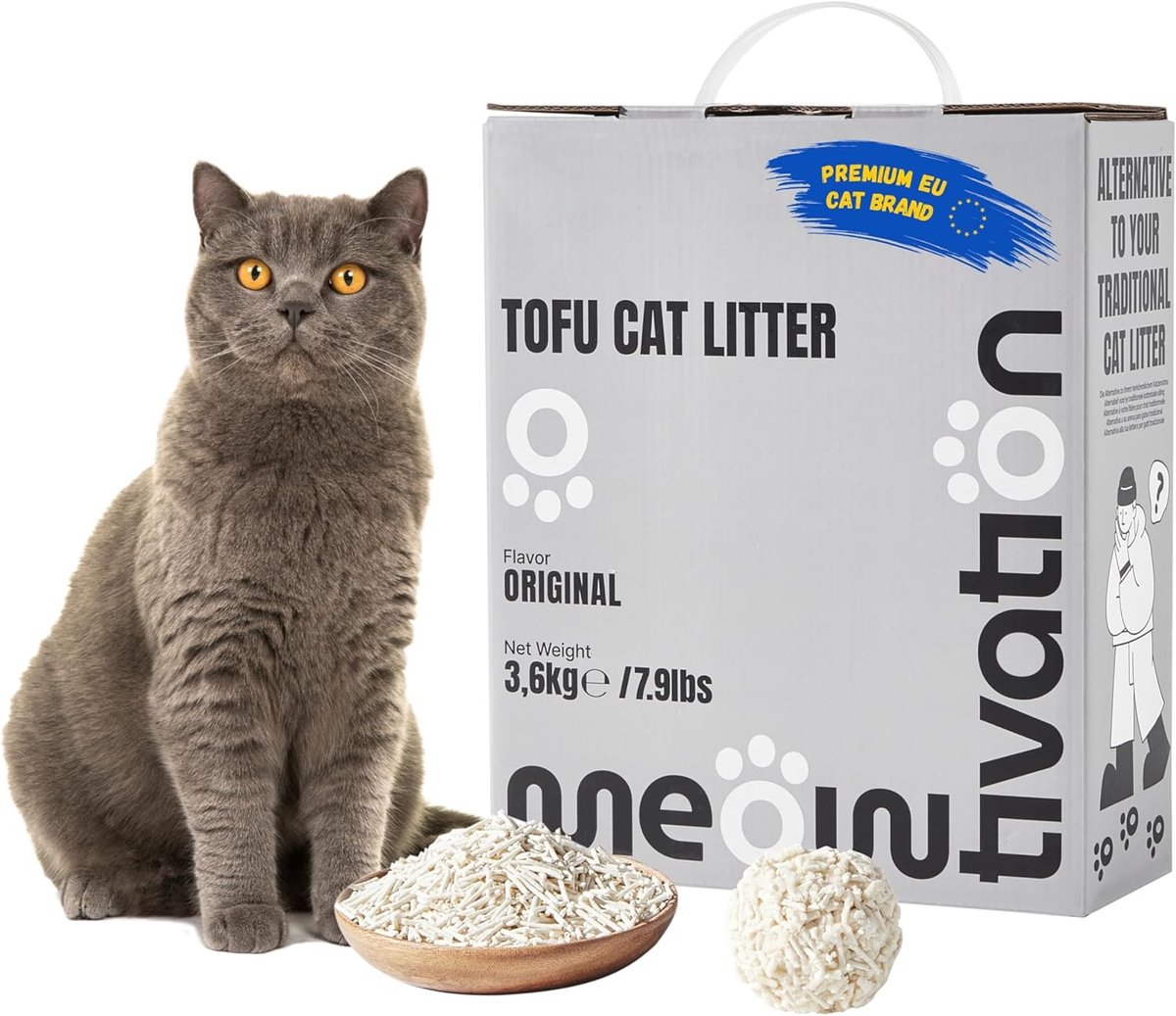 SnelShoppen - Tofu Kattenbakvulling - Klontvormend, Plantaardig, Biologisch Afbreekbaar, 99% Stofvrij, Geurcontrole, Doorspoelbaar, 3,6 kg