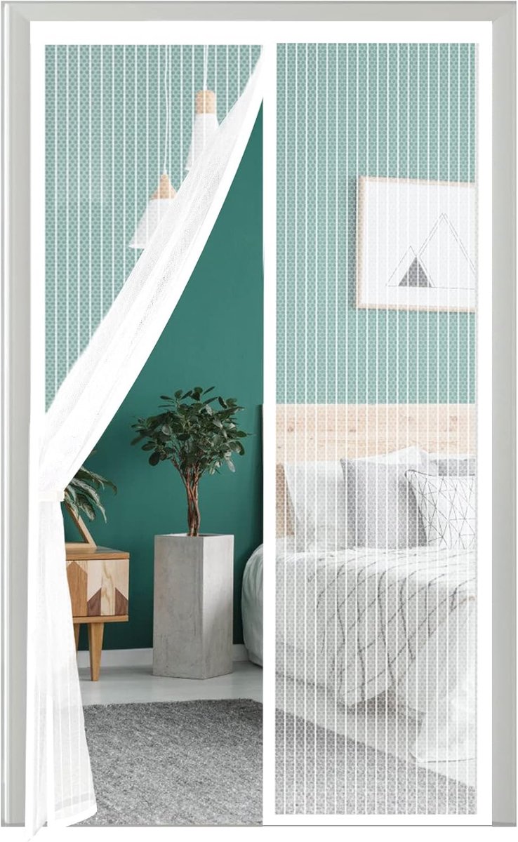 SnelShoppen - Vliegengaas Deur Magnetisch 80 x 210 cm - Insectenbescherming voor Balkondeur, Woonkamer, Terrasdeur - Wit, Zonder Boren, Ademend Vliege