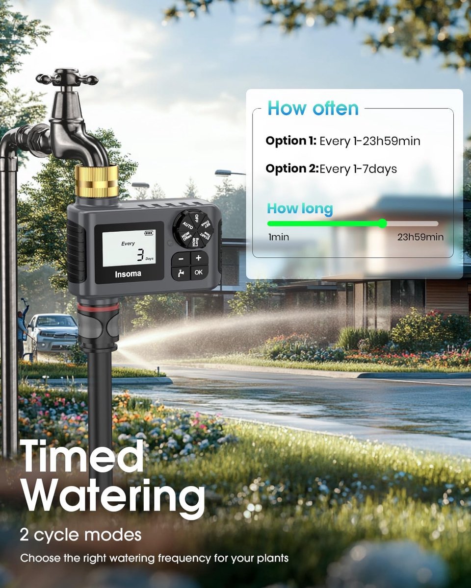 SnelShoppen - Watertimer Tuinslang met Koperen Inlaat/Uitlaat, Automatische Druppelirrigatie Controller met Regenvertraging en Handmatige Modus voor T