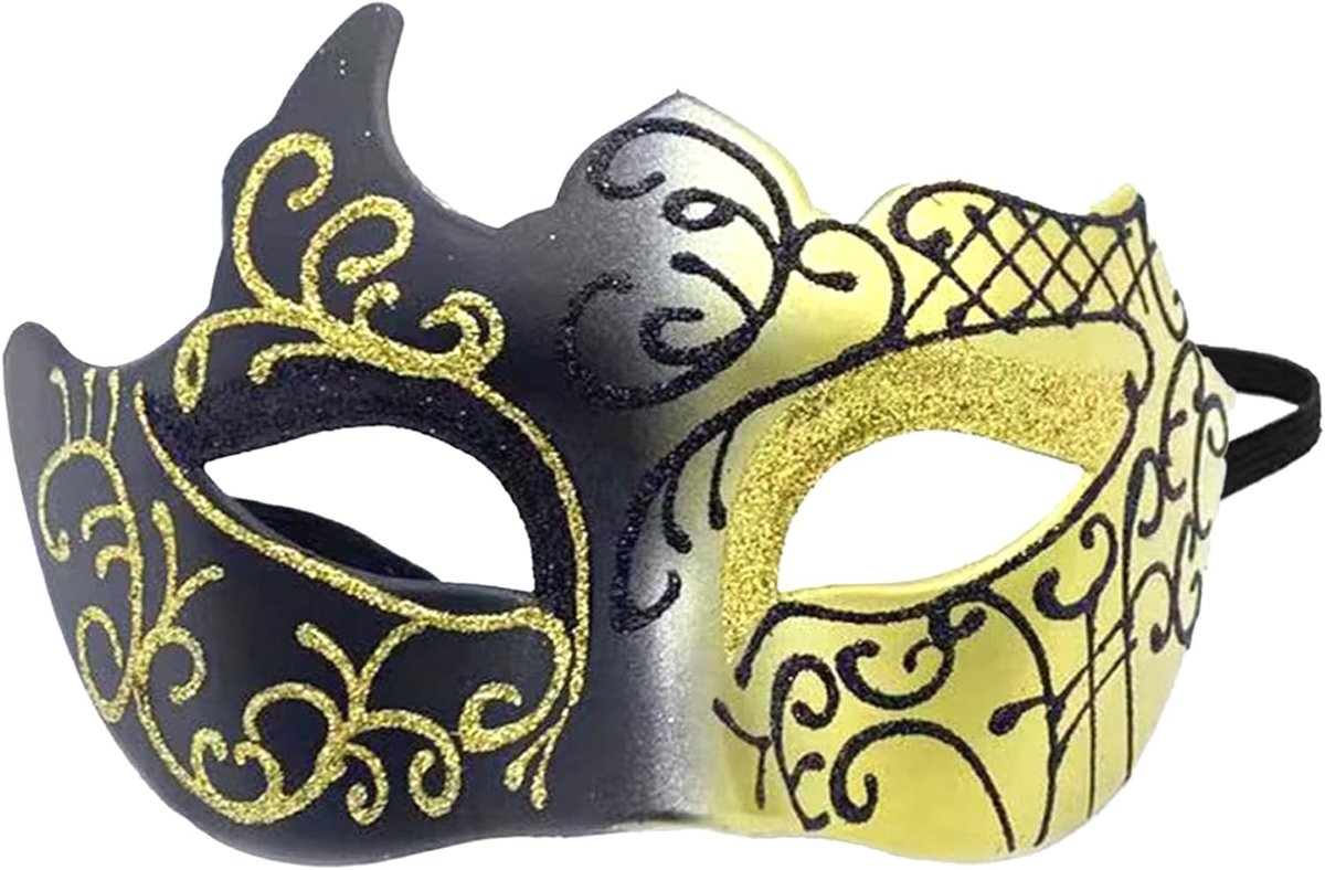 SnelShoppen - Venetiaans masker zwart-goud, cosplay en maskerade-masker voor heren en dames, Halloween, Kerstmis, carnaval, luxe accessoires