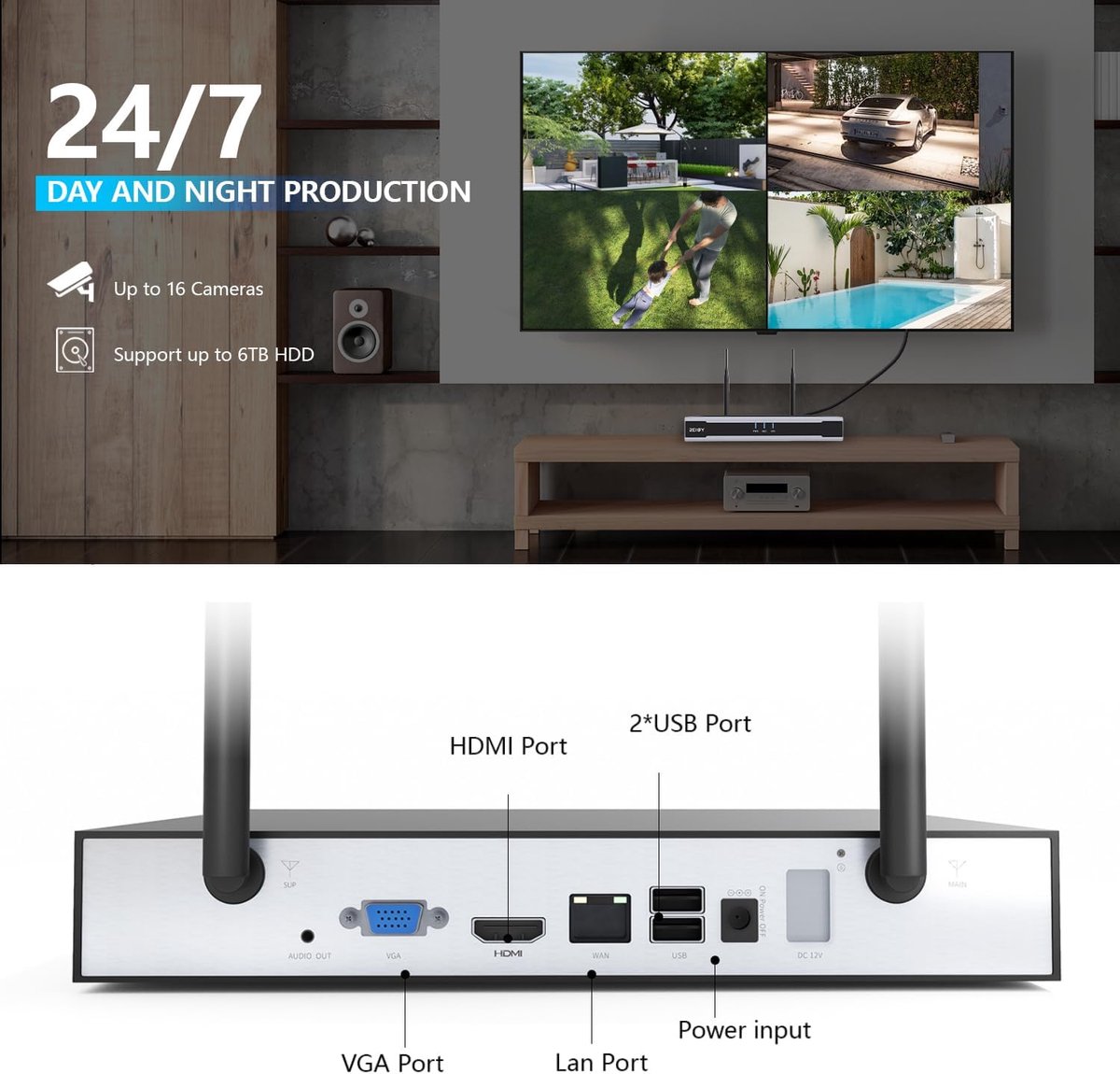 SnelShoppen - 3MP Bewakingscamera Systeem Buiten Wifi met Geluid Opnemen, Draadloze CCTV Camera Set Outdoor, 16CH NVR + 4x 1296P Videobewaking met Bew
