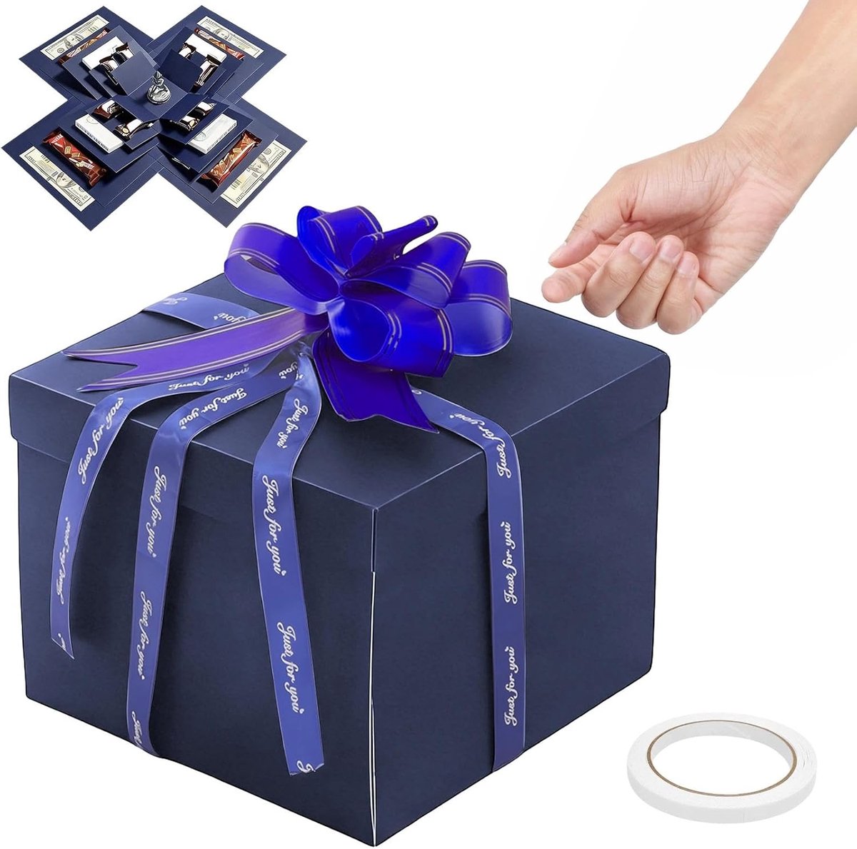 SnelShoppen - Creatieve Geschenkdoos Verjaardag 23x23x16 cm - Blauw - Duurzaam Papier - Opvouwbaar - Perfect voor Feestjes, Cadeaus en Herinneringen