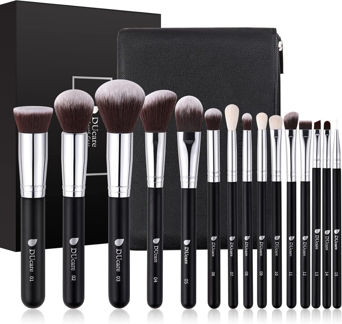 Thijox - 15-delige Professionele Make-up Borstels Set met Luxe Tas - Foundation, Poeder, Contour, Blush en Oogborstels voor Perfecte Make-up Looks