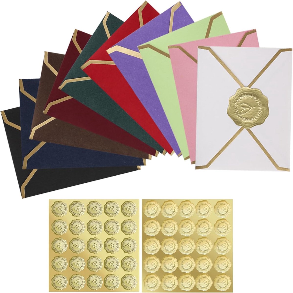 SnelShoppen - 50 Stuks Kleurrijke Mini-Enveloppen 7,5 x 10 cm V-Klep Enveloppen met Afdichtende Stickers voor Bruiloften, Uitnodigingen, Feesten en Af