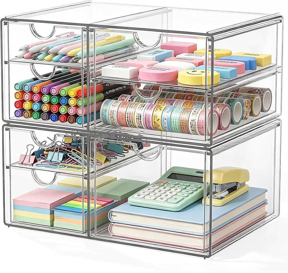 SnelShoppen - Acryl bureau-organizer met 7 laden - Doorzichtige ladeboxen voor make-up, kantoorbenodigdheden, sieraden - 2 stuks - Perfect voor thuis