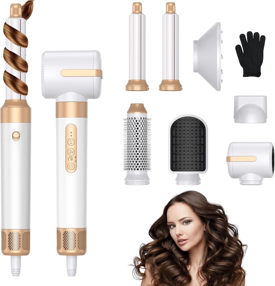 Thijox - Airstyler Haardroger 7-in-1, Professionele Ionenföhn, Multifunctionele Set met Warme Luchtborstel, Krultang, Stijltang voor Thuisgebruik, Per