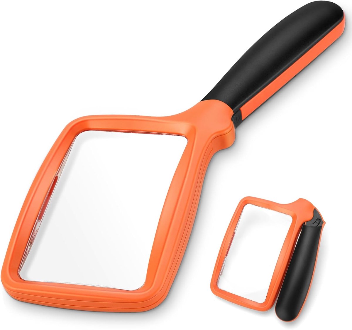 SnelShoppen - 5-voudige loep met licht, opvouwbare handloep voor lezen, hobby, en detailwerk - rechthoekig, oranje zwart, ideaal voor ouderen en kinde