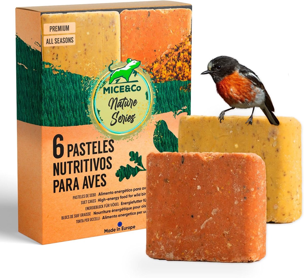 SnelShoppen - Vetkoeken voor Wilde Vogels met Zaden - Vogelvoer Tuin | 6 Stuks | Natuurlijke Mix van Bessen, Zaden en Vetten | Voedt en Lokt Tuinvogel