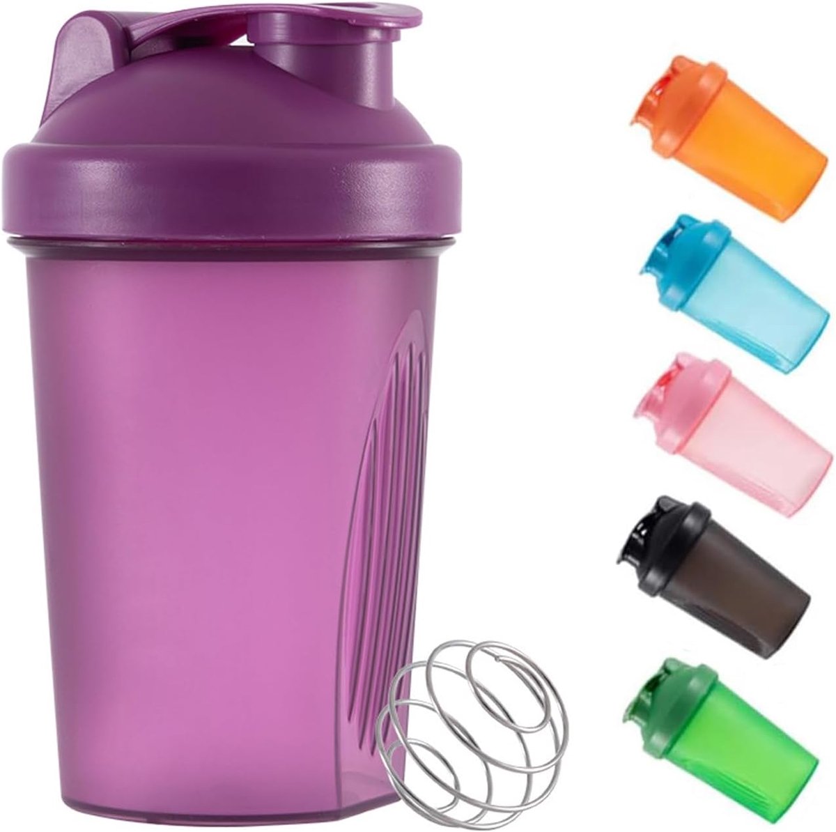 SnelShoppen - Shaker Fles voor Proteïnepoeder - 400 ml Plastic Waterfles met Mixball - Levenslange Garantie - Paars - Ideaal voor Fitness, Sport en Gy
