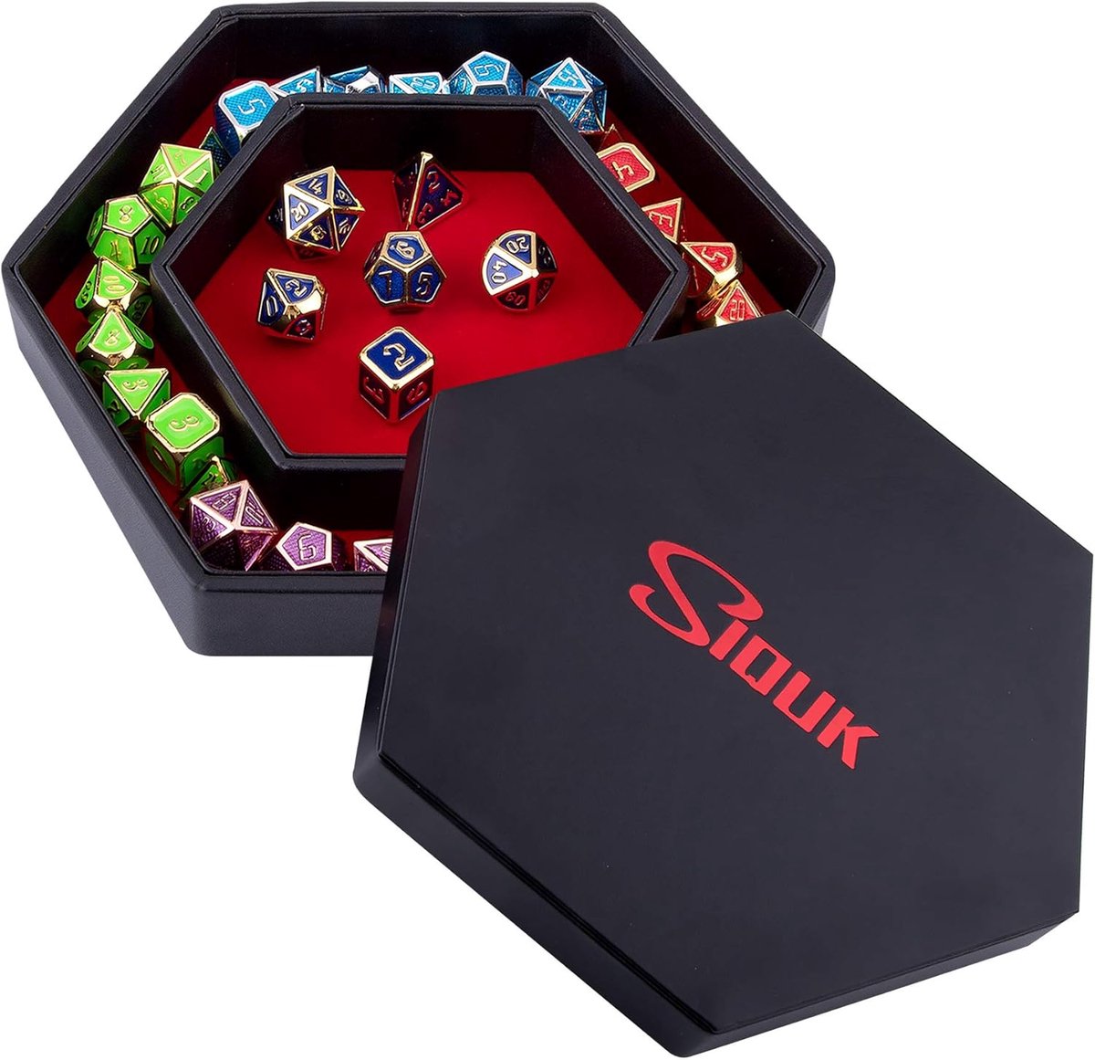SnelShoppen - Dobbelbak met deksel voor zeshoekige dobbelstenen, Rolling Tray voor DND RPG tafelspellen, rood, ideaal voor gamers en tabletop avonture