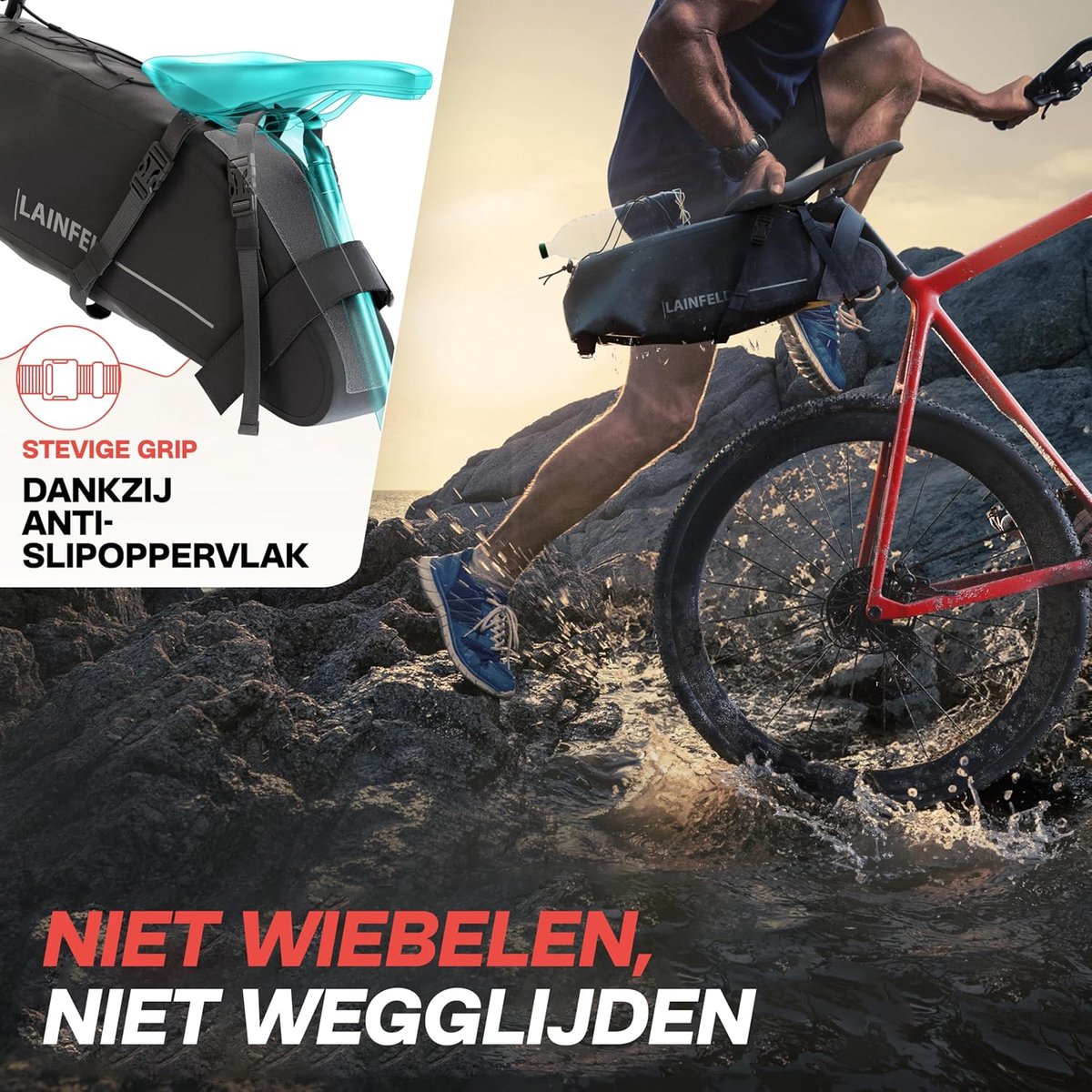 SnelShoppen - Fiets Zadeltas 10 Liter | 100% Waterdicht | Reflecterende Opdruk | Ideaal voor Bikepacking, E-Bike, MTB, Gravel en Racefiets | Fietstas