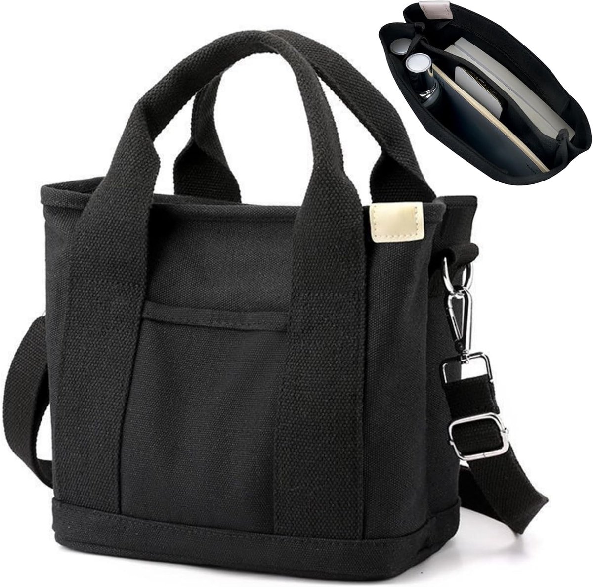 SnelShoppen - Dames Draagtas Canvas Shopper Handtas Schoudertas met Ritssluiting voor School, Winkelen, Werk en Reizen - Ruime, Stijlvolle en Function