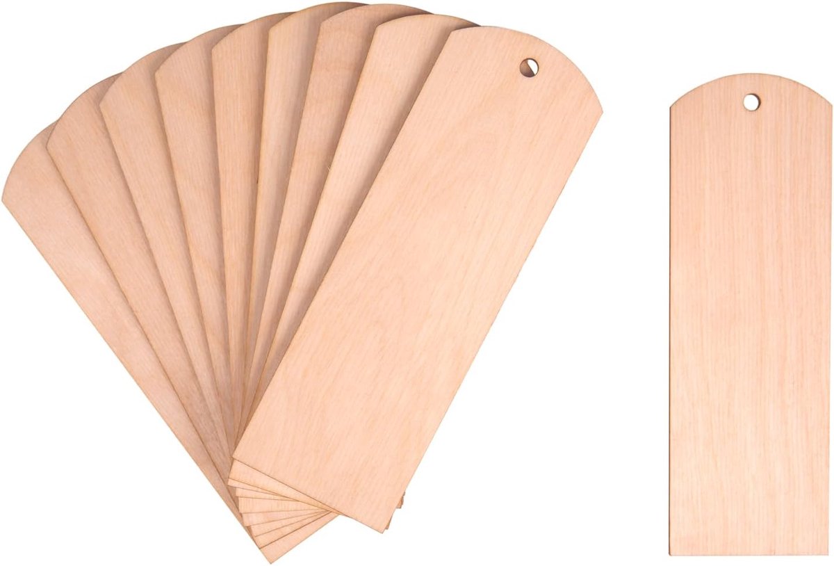 Thijox - Set van 10 Blanco Houten Bladwijzers 15 x 5 cm, Doe-Het-Zelf, Berken, Handwerk, Voor Schilderen, Vrije Tijd, Creatief, Perfect voor Cadeaulez
