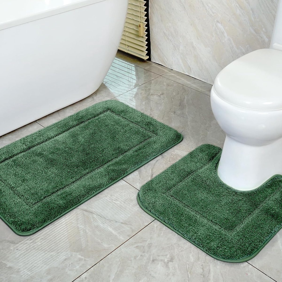 SnelShoppen - Antislip Badmat Set 2-delig, Microvezel met Hoge Dichtheid, Snel Droog, 53x86 cm Badmat & 50x50 cm WC Mat in Bosgroen voor Badkamer en T