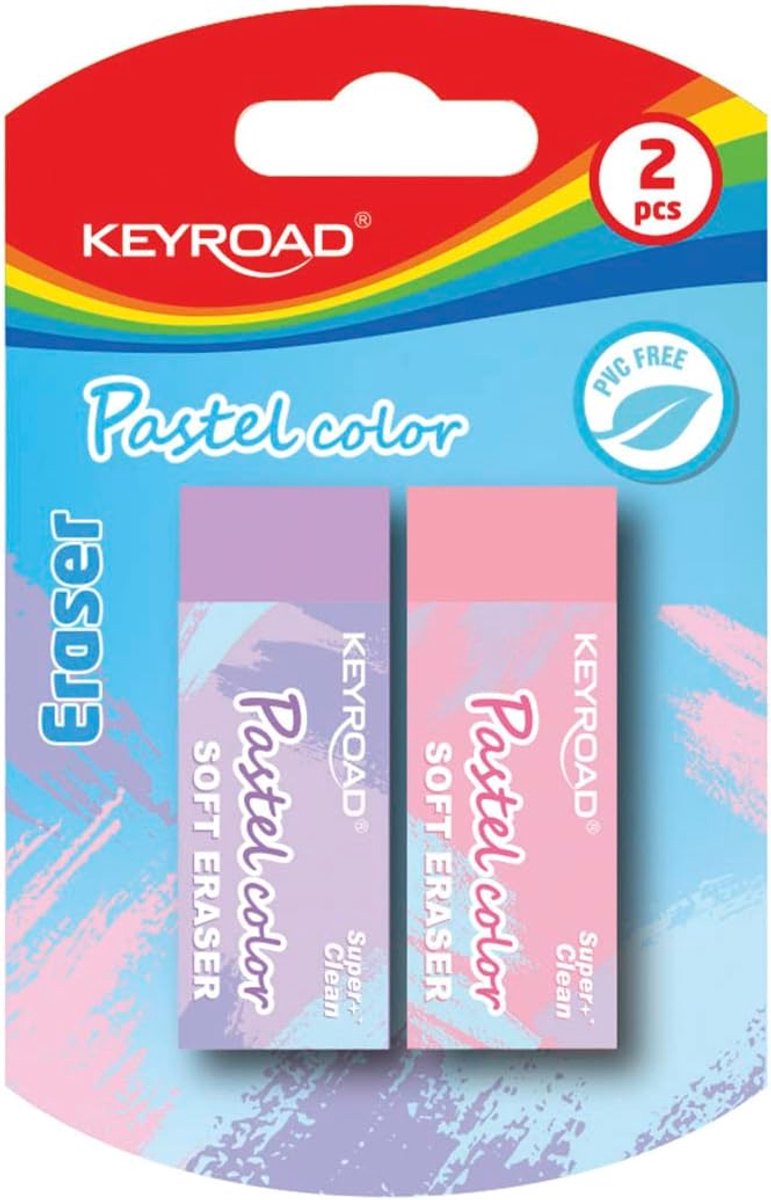 Thijox - Universele gum voor potlood en kleurpotlood - 2 stuks - Pastelkleuren - Zacht materiaal - Ideaal voor school en kantoor - KR972036