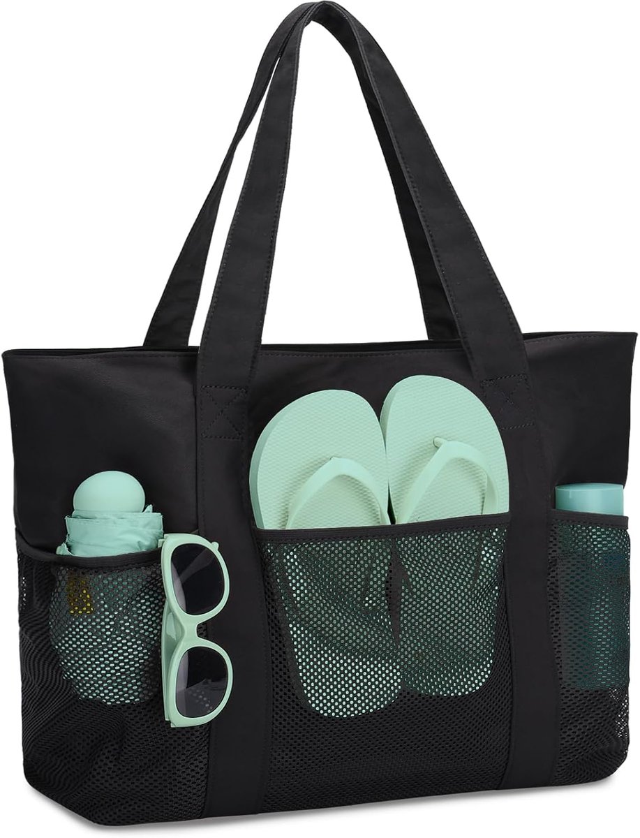 Thijox - Grote Waterdichte Strandtas, Opvouwbare Zomer Strandtas met Rits, Zandbestendig Polyester, Ideaal voor Strand, Zwembad, Reizen en Winkelen