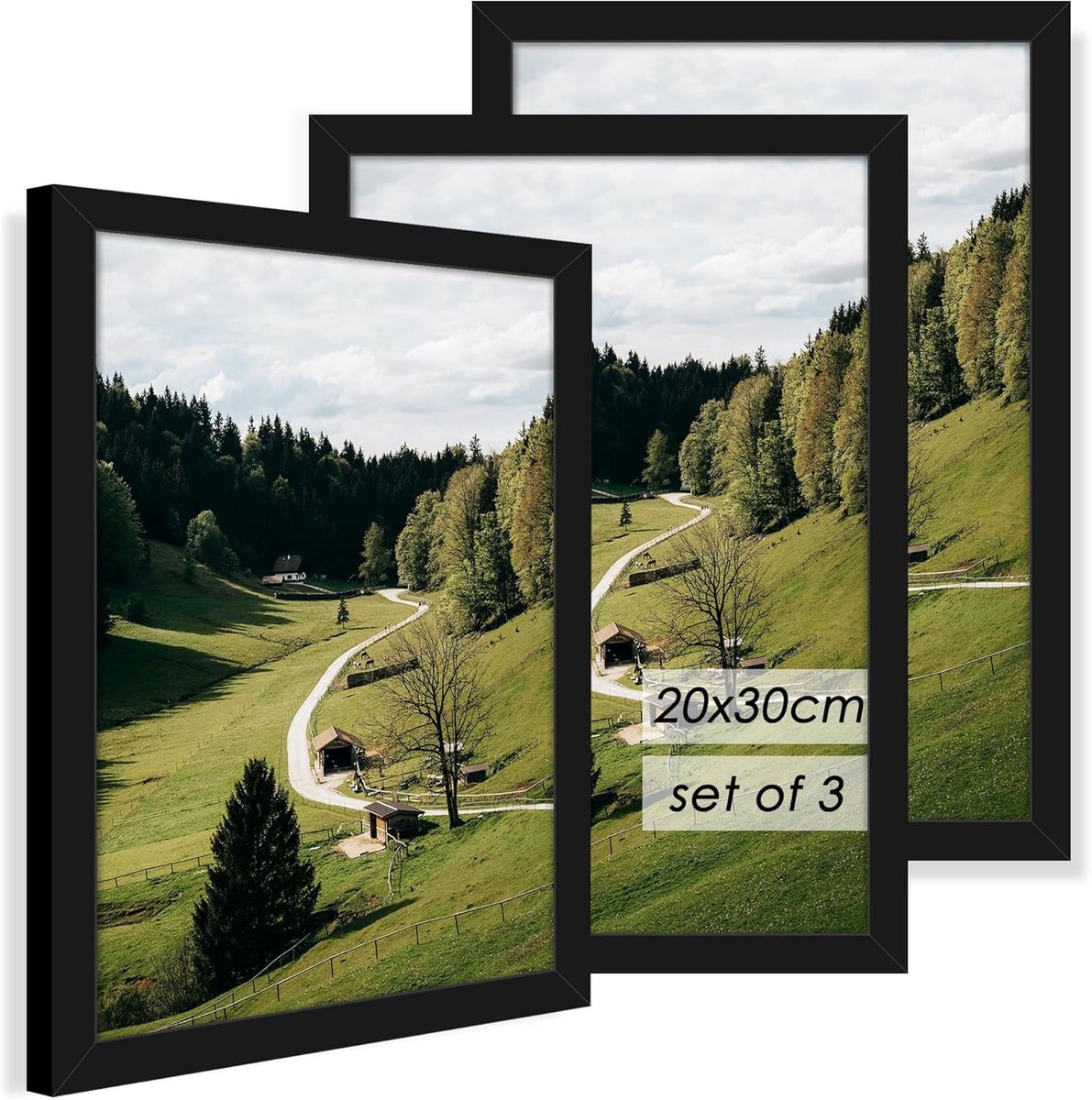 SnelShoppen - Fotolijst 20x30 cm 3-Pack Zwart | Houten Fotolijsten met Acryl voor Foto's, Posters & Puzzels | Perfect voor Galerij, Eetkamer & Wanddec