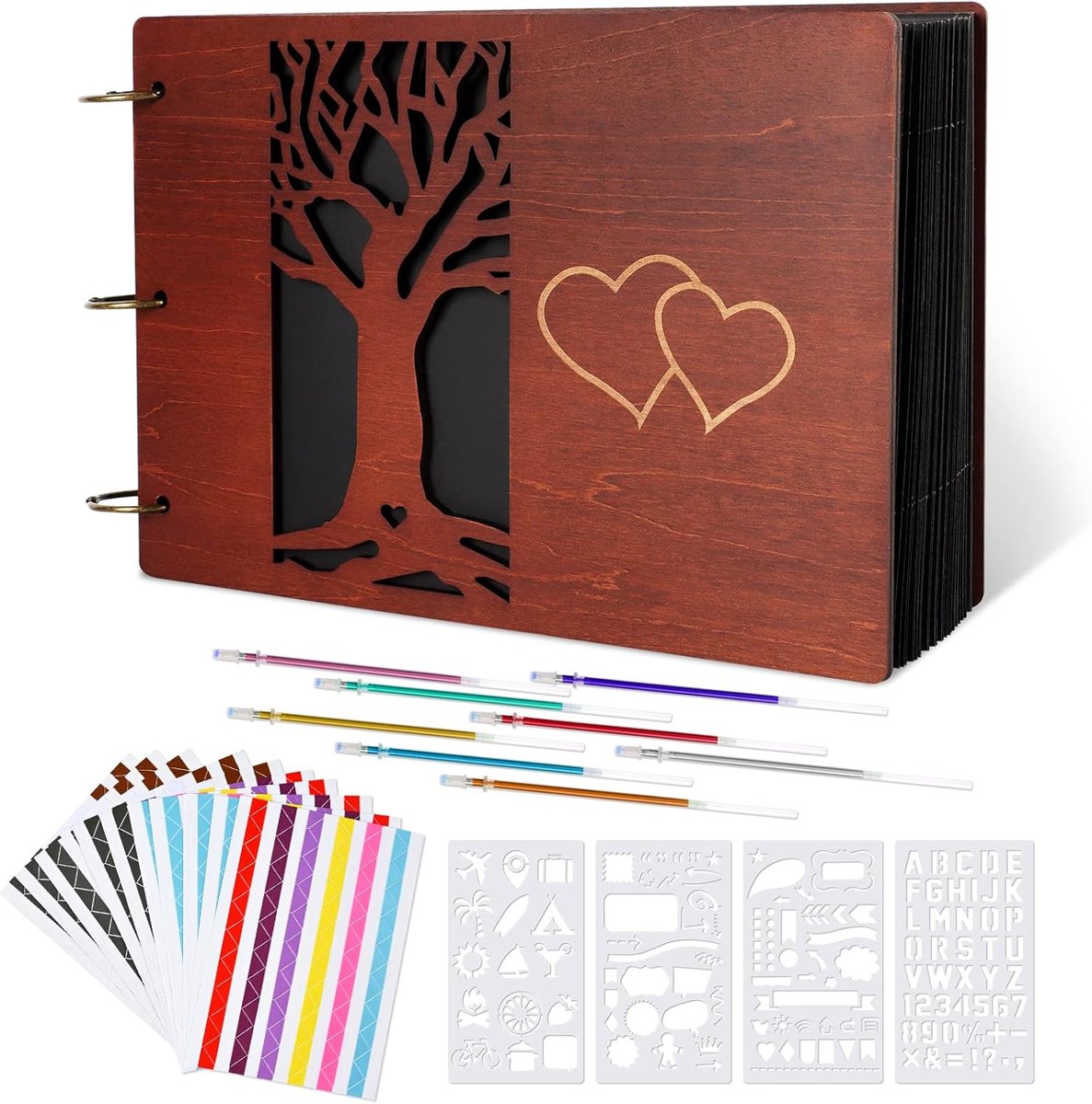 SnelShoppen - Scrapbooking Album Houten Fotoalbum Familie 100 Pagina's, DIY Plakboek met Accessoires Kit, Herinnerings Fotoboek voor Verjaardag Bruilo