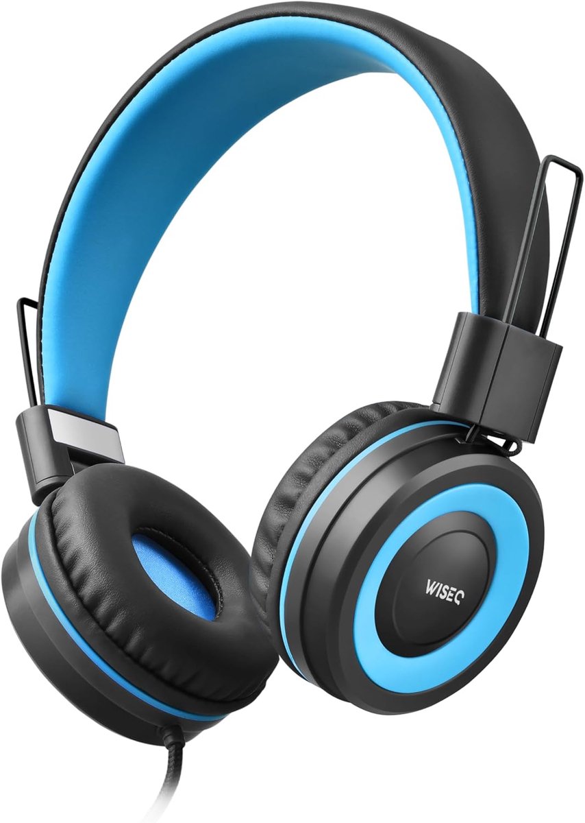 SnelShoppen - Koptelefoon Kinderen - Geluidsdempende Hoofdtelefoon - Verstelbaar - Volumebegrenzer - Microfoon - Draad - Zwart-Blauw