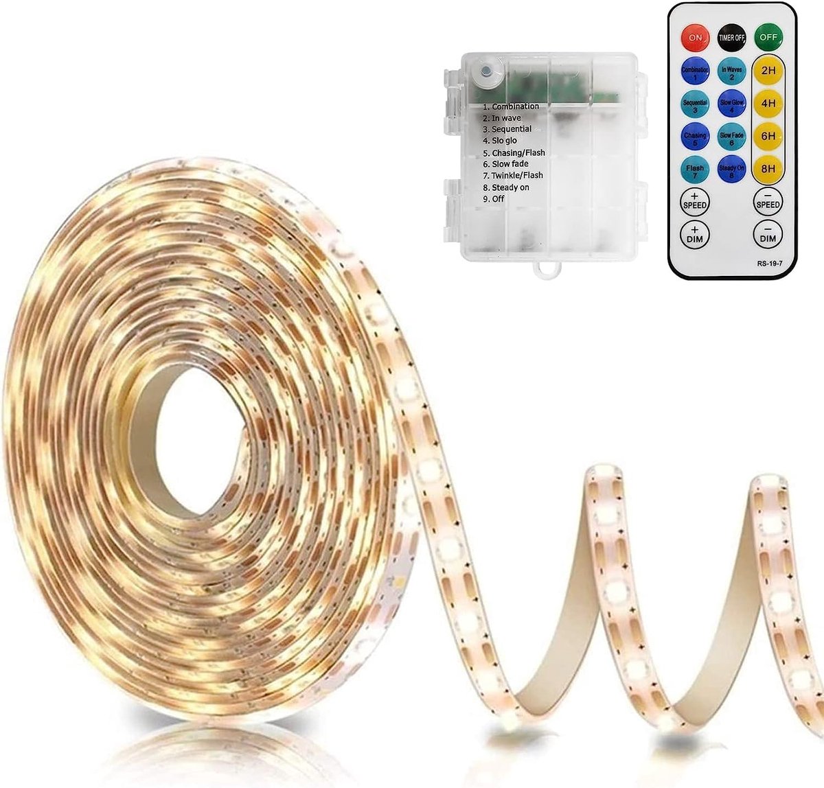 SnelShoppen - CCILAND Ledstrip 5m Warm Wit - Dimbaar, Timer, Waterdicht, Op Maat Te Snijden, Afstandsbediening, Batterij Aangedreven - Ideaal Voor Hui
