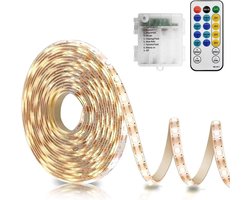 SnelShoppen - CCILAND Ledstrip 5m Warm Wit - Dimbaar, Timer, Waterdicht, Op Maat Te Snijden, Afstandsbediening, Batterij Aangedreven - Ideaal Voor Hui